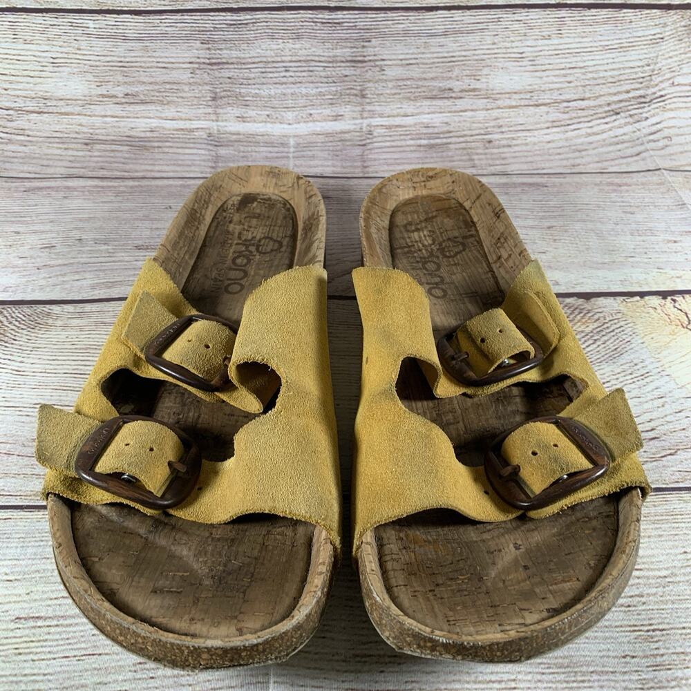 YOKONO Womens Size 8 Double Strap Buckle Cork Flat Sandals Made in Spain